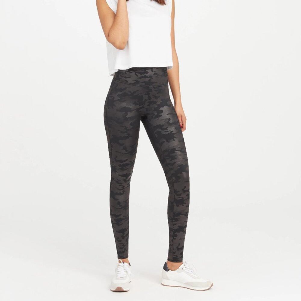 SPANX Faux Leather Camo Leggings Matte Black Camo